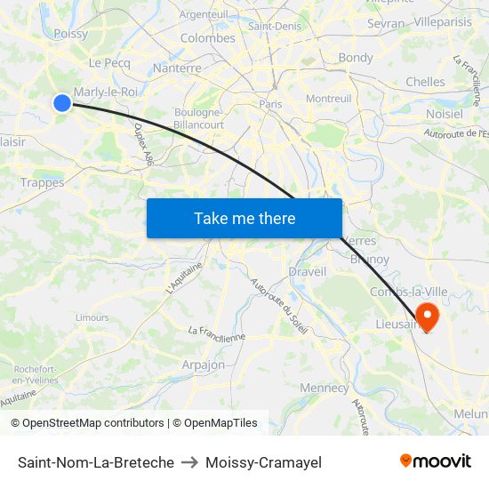 Saint-Nom-La-Breteche to Moissy-Cramayel map