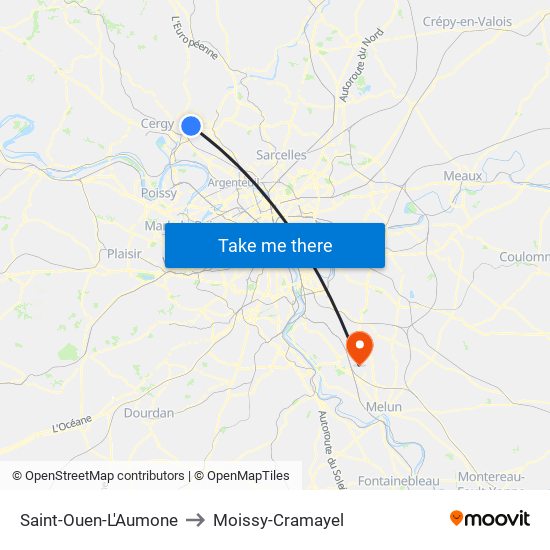 Saint-Ouen-L'Aumone to Moissy-Cramayel map