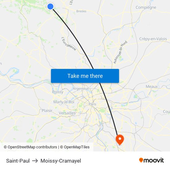 Saint-Paul to Moissy-Cramayel map
