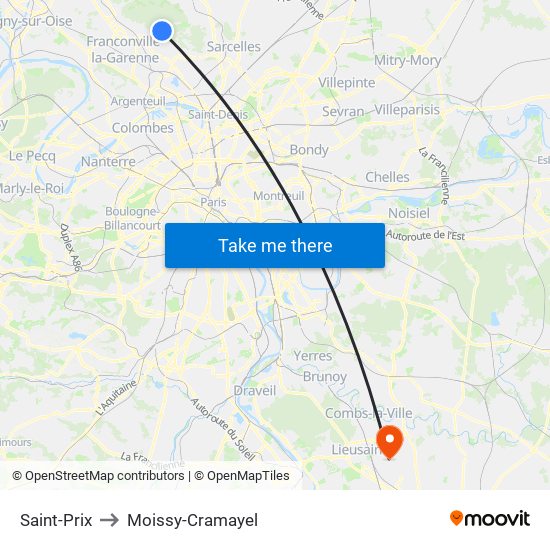 Saint-Prix to Moissy-Cramayel map