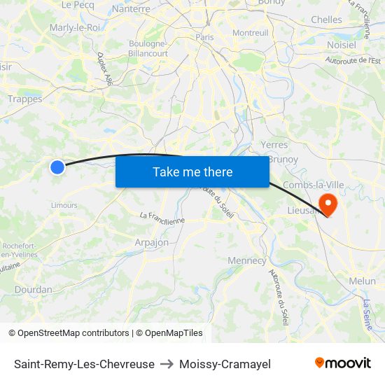 Saint-Remy-Les-Chevreuse to Moissy-Cramayel map