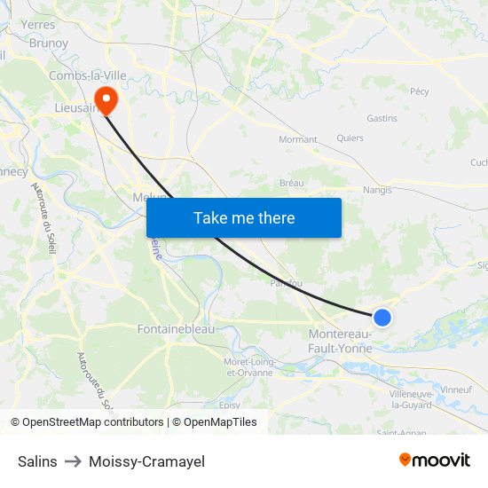 Salins to Moissy-Cramayel map