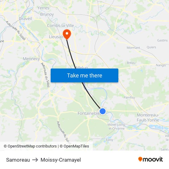 Samoreau to Moissy-Cramayel map