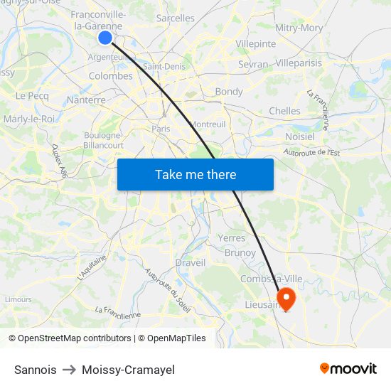 Sannois to Moissy-Cramayel map