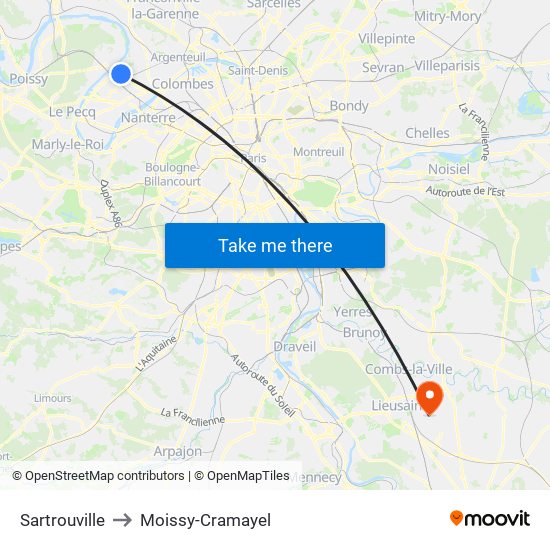 Sartrouville to Moissy-Cramayel map