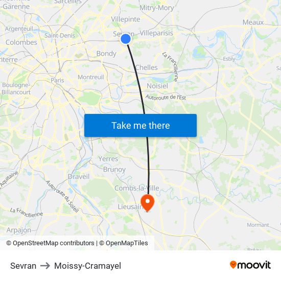 Sevran to Moissy-Cramayel map