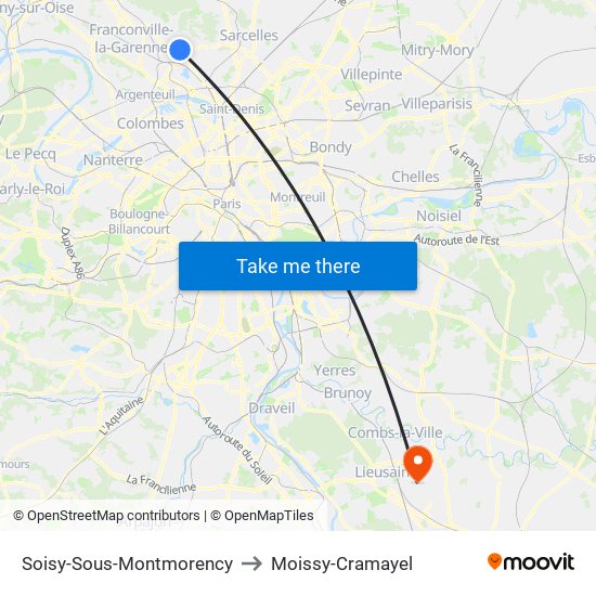 Soisy-Sous-Montmorency to Moissy-Cramayel map