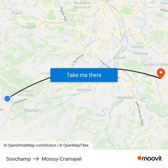 Sonchamp to Moissy-Cramayel map