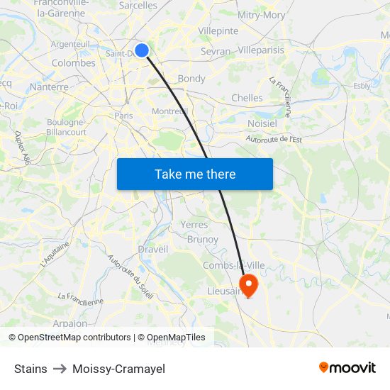 Stains to Moissy-Cramayel map