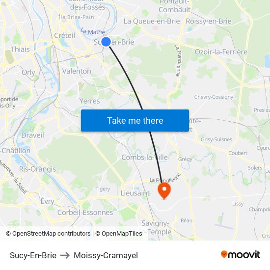 Sucy-En-Brie to Moissy-Cramayel map