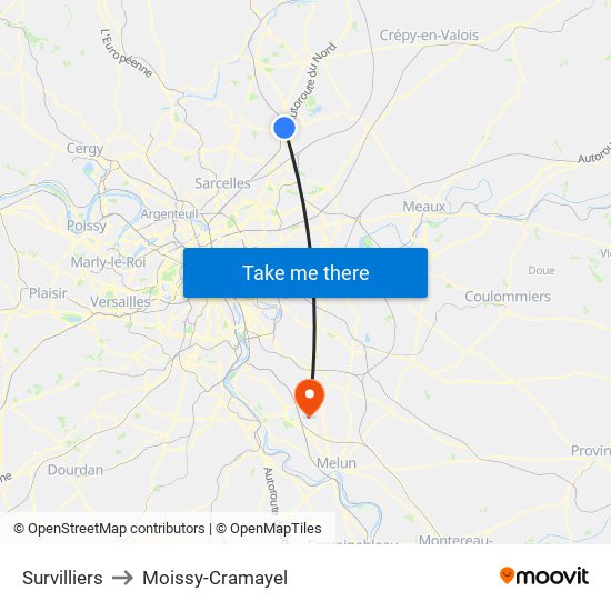 Survilliers to Moissy-Cramayel map