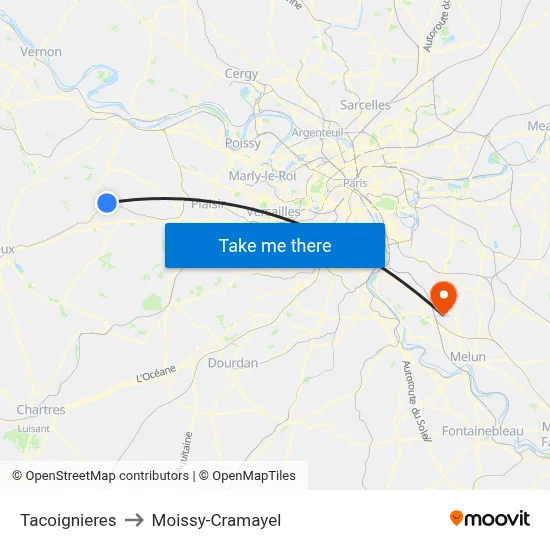 Tacoignieres to Moissy-Cramayel map