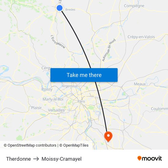 Therdonne to Moissy-Cramayel map
