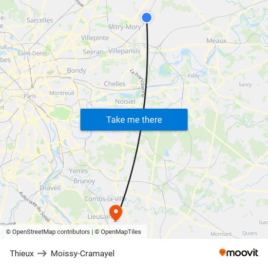 Thieux to Moissy-Cramayel map