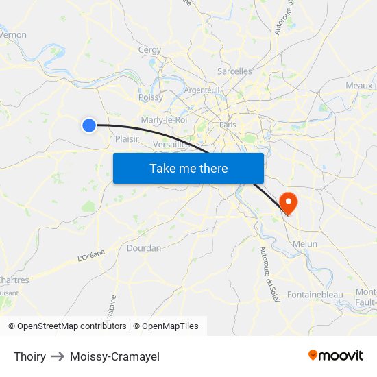 Thoiry to Moissy-Cramayel map