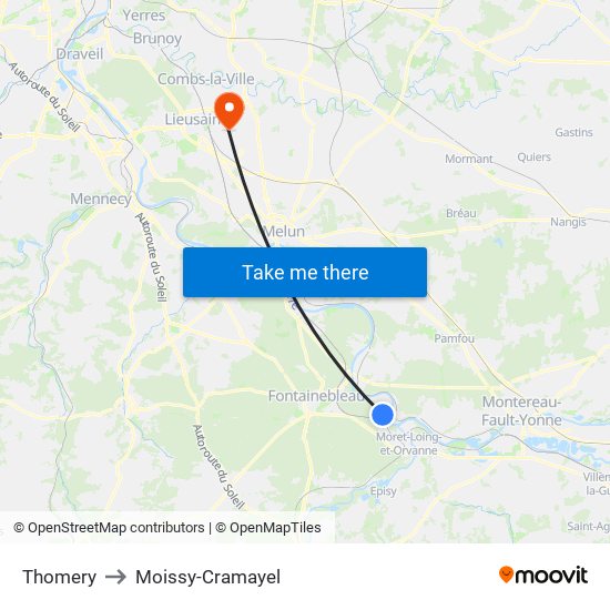 Thomery to Moissy-Cramayel map