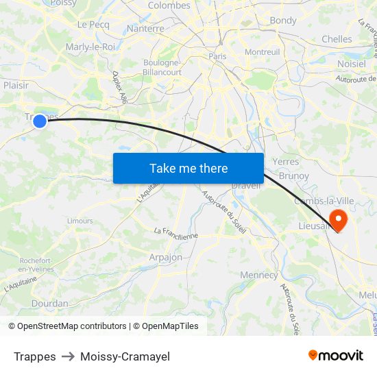 Trappes to Moissy-Cramayel map
