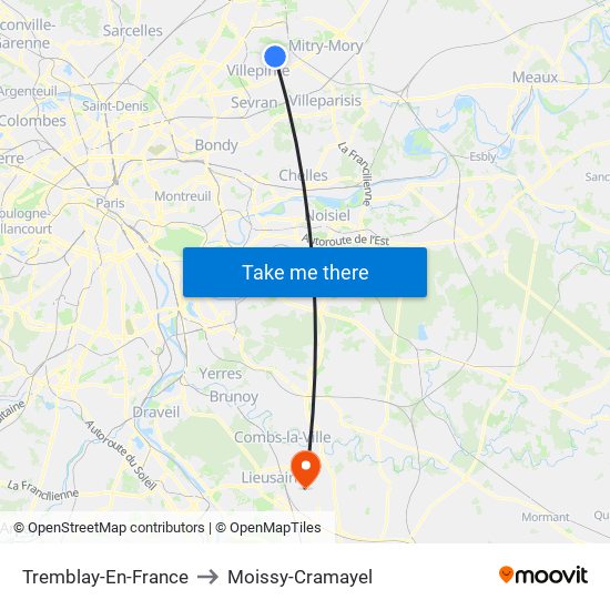 Tremblay-En-France to Moissy-Cramayel map