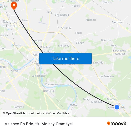 Valence-En-Brie to Moissy-Cramayel map