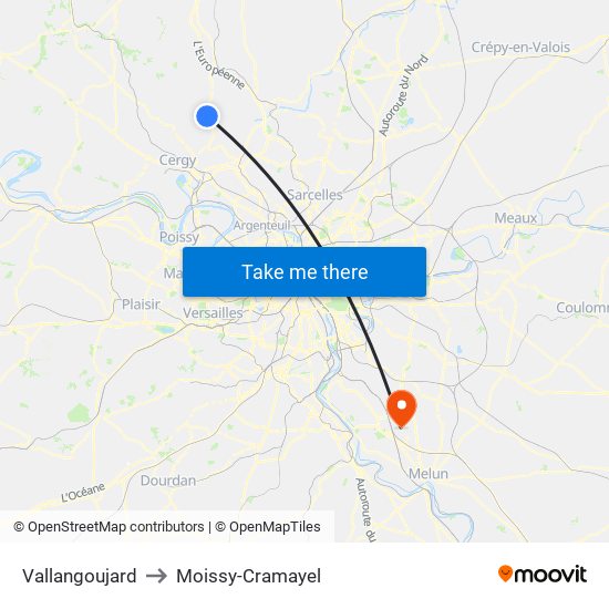 Vallangoujard to Moissy-Cramayel map