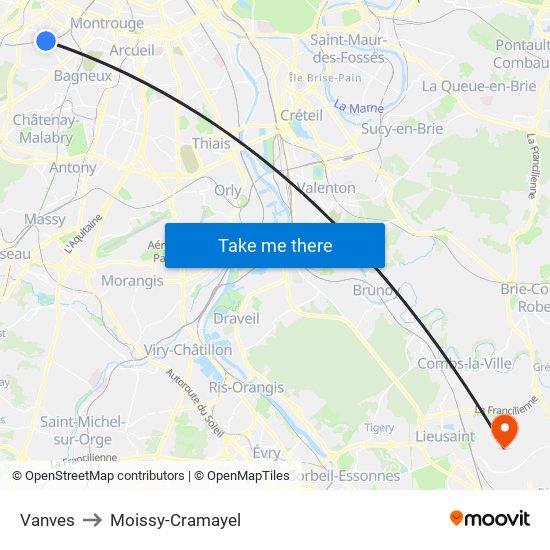 Vanves to Moissy-Cramayel map