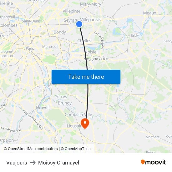 Vaujours to Moissy-Cramayel map