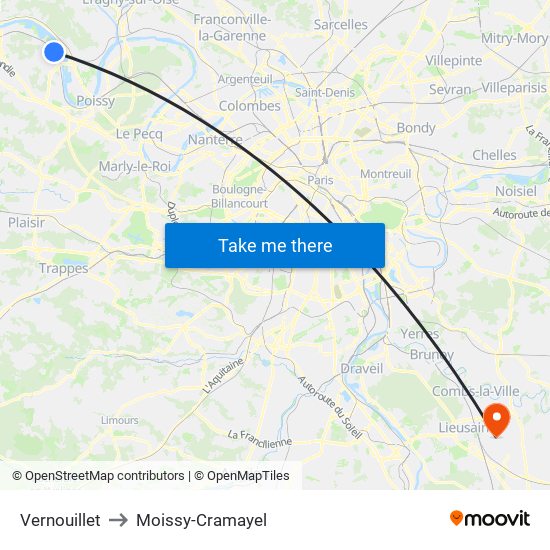 Vernouillet to Moissy-Cramayel map