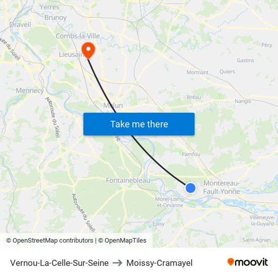 Vernou-La-Celle-Sur-Seine to Moissy-Cramayel map