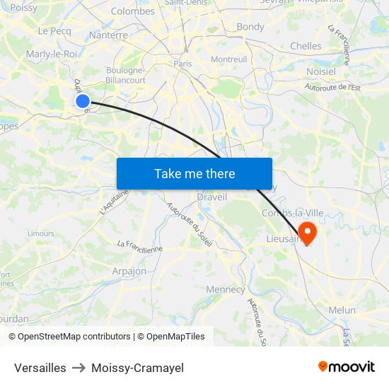 Versailles to Moissy-Cramayel map