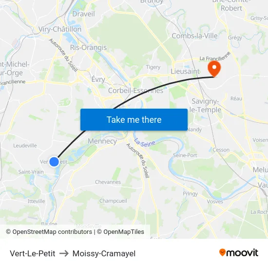 Vert-Le-Petit to Moissy-Cramayel map