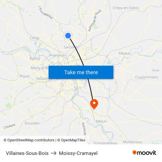 Villaines-Sous-Bois to Moissy-Cramayel map