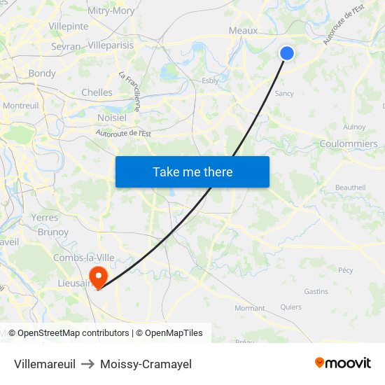 Villemareuil to Moissy-Cramayel map