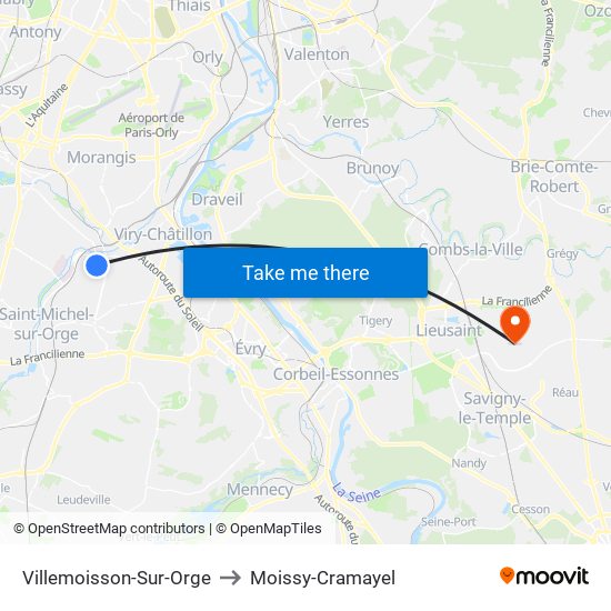 Villemoisson-Sur-Orge to Moissy-Cramayel map