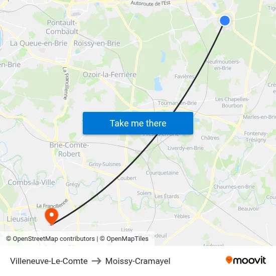 Villeneuve-Le-Comte to Moissy-Cramayel map