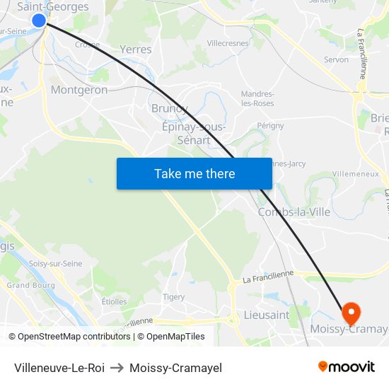 Villeneuve-Le-Roi to Moissy-Cramayel map