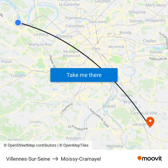 Villennes-Sur-Seine to Moissy-Cramayel map