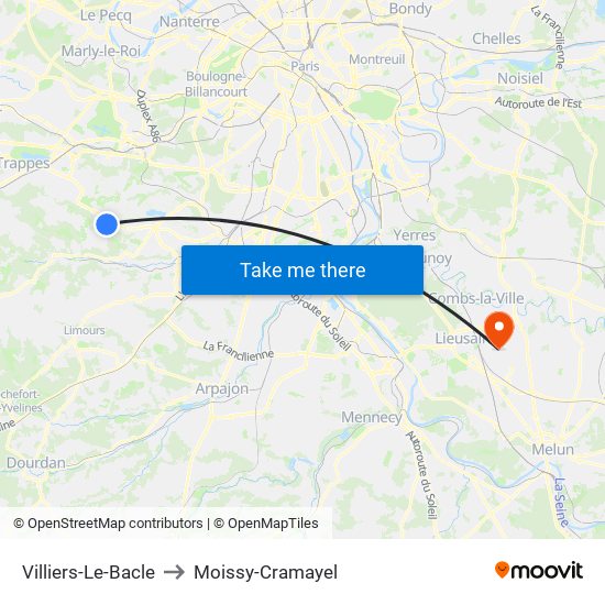 Villiers-Le-Bacle to Moissy-Cramayel map