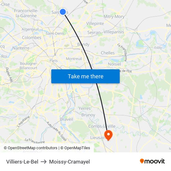 Villiers-Le-Bel to Moissy-Cramayel map