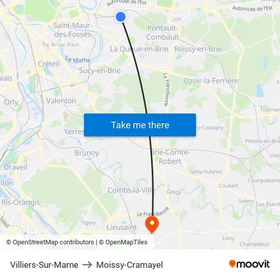 Villiers-Sur-Marne to Moissy-Cramayel map