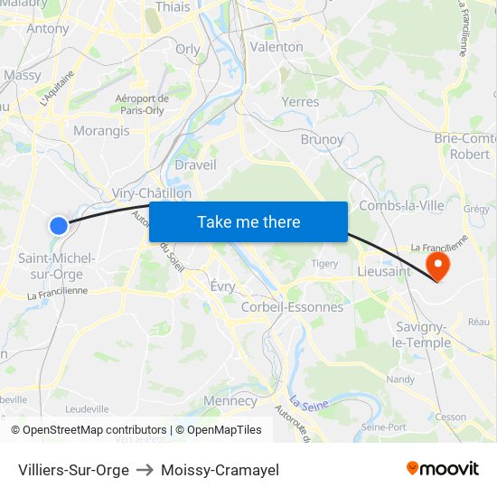 Villiers-Sur-Orge to Moissy-Cramayel map