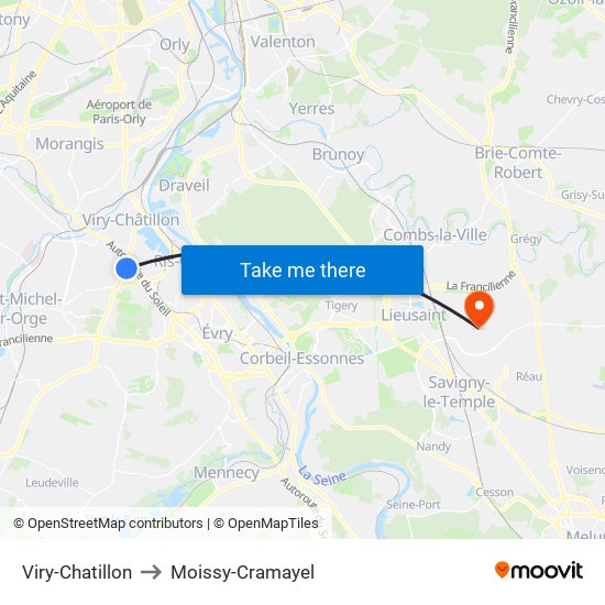 Viry-Chatillon to Moissy-Cramayel map