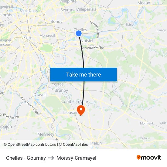 Chelles - Gournay to Moissy-Cramayel map