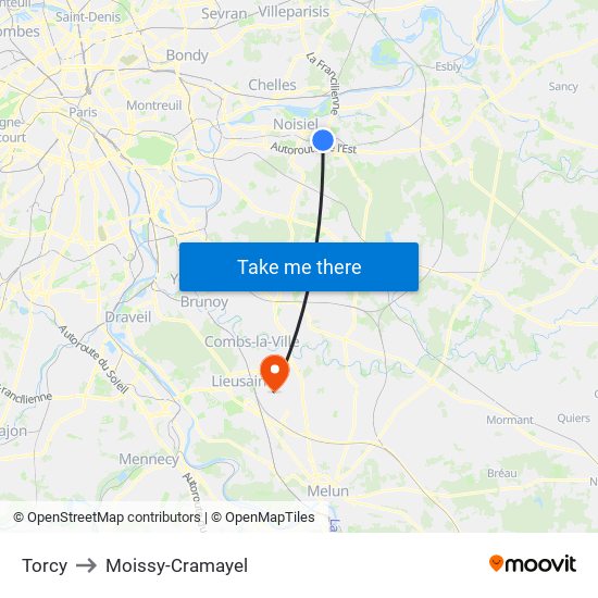 Torcy to Moissy-Cramayel map