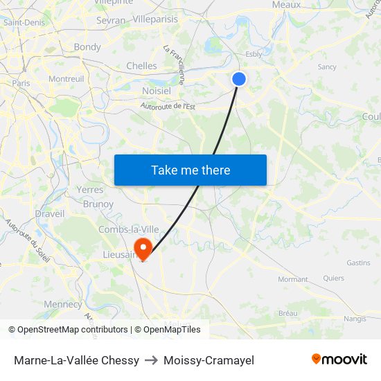 Marne-La-Vallée Chessy to Moissy-Cramayel map