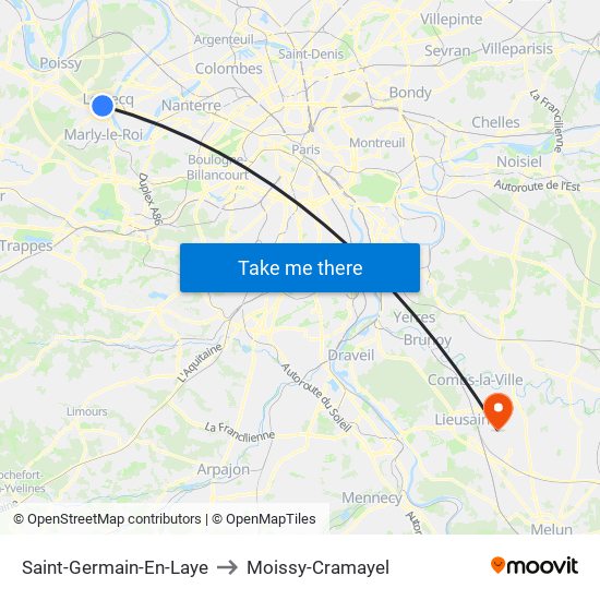 Saint-Germain-En-Laye to Moissy-Cramayel map