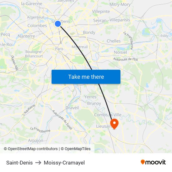 Saint-Denis to Moissy-Cramayel map