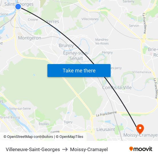 Villeneuve-Saint-Georges to Moissy-Cramayel map