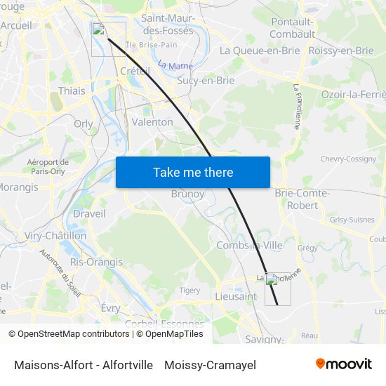 Maisons-Alfort - Alfortville to Moissy-Cramayel map