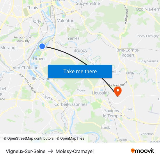 Vigneux-Sur-Seine to Moissy-Cramayel map