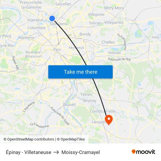 Épinay - Villetaneuse to Moissy-Cramayel map